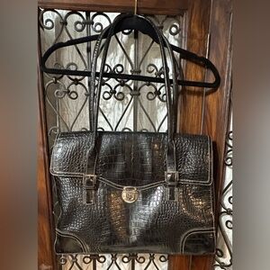 Liz Claiborne Black Crocodile-Patterned Satchel